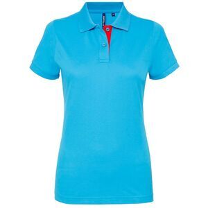 Asquith & Fox Womens/Ladies Short Sleeve Contrast Polo Shirt / Turquoise/ Red